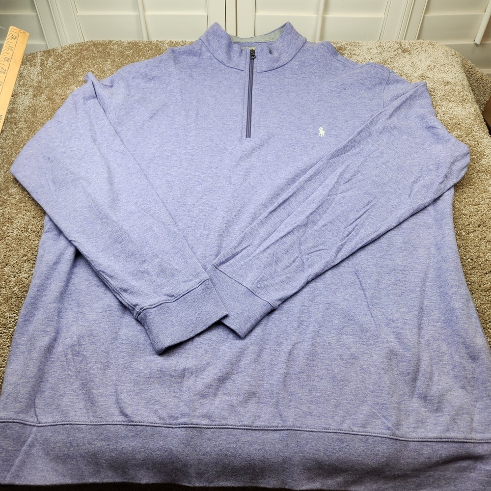 Polo Ralph Lauren Mens 2XLT Quarter Zip Pullover Light Purple Heathered Knit